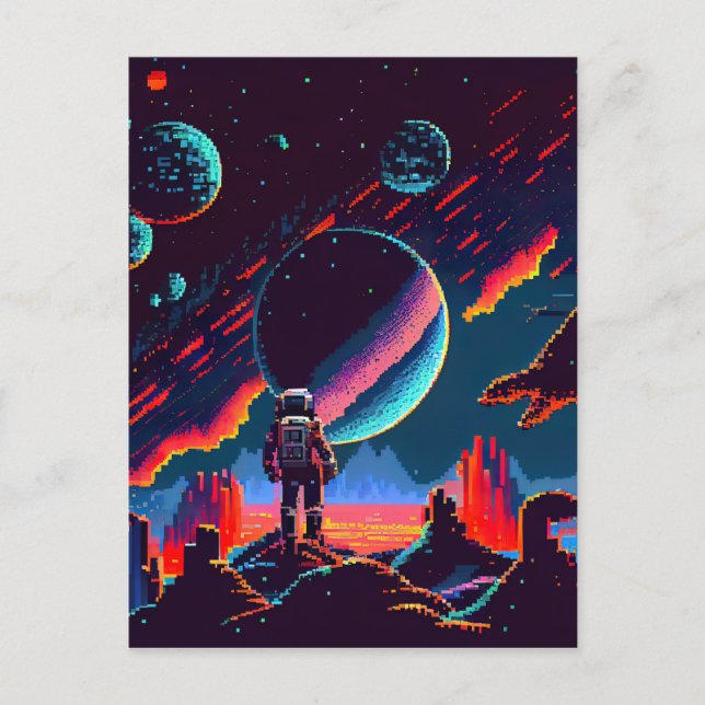 Personalize - Retro-Astronaut mit 8 Bit-Größe Postkarte (Vorderseite)
