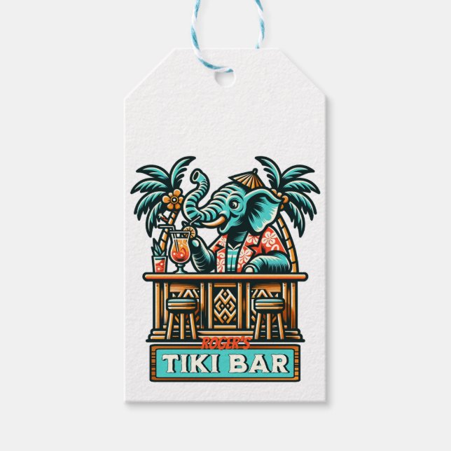 Personalize Retro Elephant Tiki Bar Geschenkanhänger (Vorderseite)