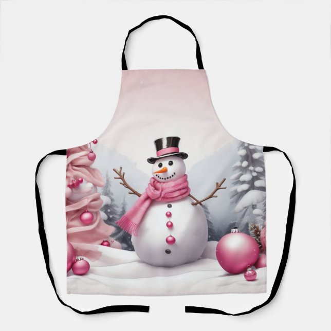 Personalize: Rosa Thema Weihnachtsbaum & Snowman Schürze (Vorderseite)