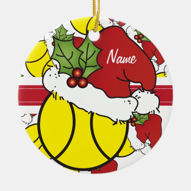 Personalize Santa Hat Christmas Tennis Ball Keramikornament (Vorne)