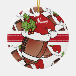Personalize Santa's Hat Christmas Football Keramik Ornament