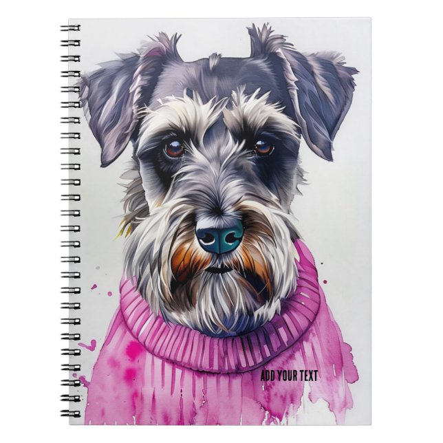 PERSONALIZE: Schnauzer Hund in rosa Pullover Notizblock (Vorderseite)