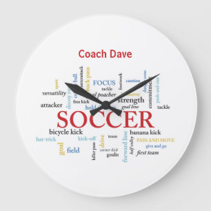 Personalize, Soccer Coach Thank You in Words Große Wanduhr