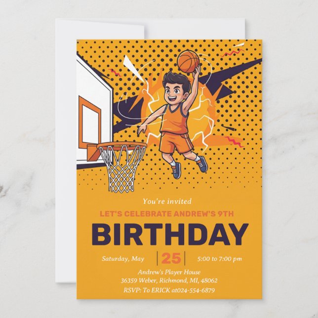 personalize Sport Basketball Birthday Einladung (Vorderseite)