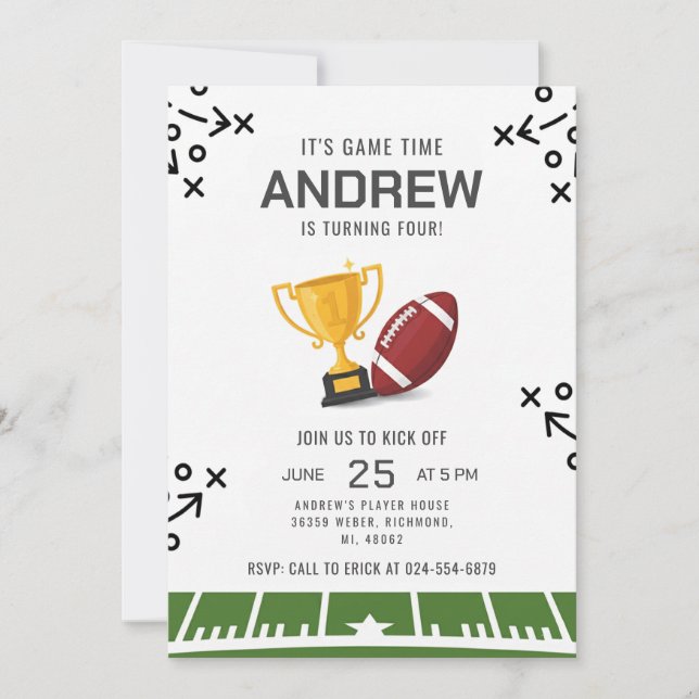 Personalize Sport Football Birthday Einladung (Vorderseite)