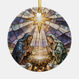 Personalize Stained Glass Nativity Scene Christmas Keramik Ornament