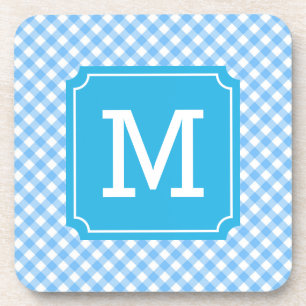 Personalize Stylish Baby Blue Gingham Monogram Untersetzer