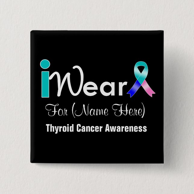 Personalize Teal Blue Pink Ribbon Thyroid Cancer Button (Vorderseite)