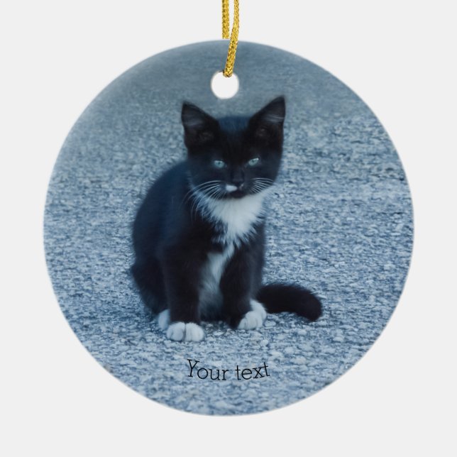 Personalize Tuxedo Schwarzweiß Kitten Keramik Ornament (Vorne)