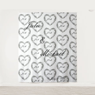 Personalize Wedding Backdrop Black and White Heart Wandteppich