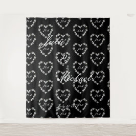 Personalize Wedding Backdrop Black and White Heart Wandteppich