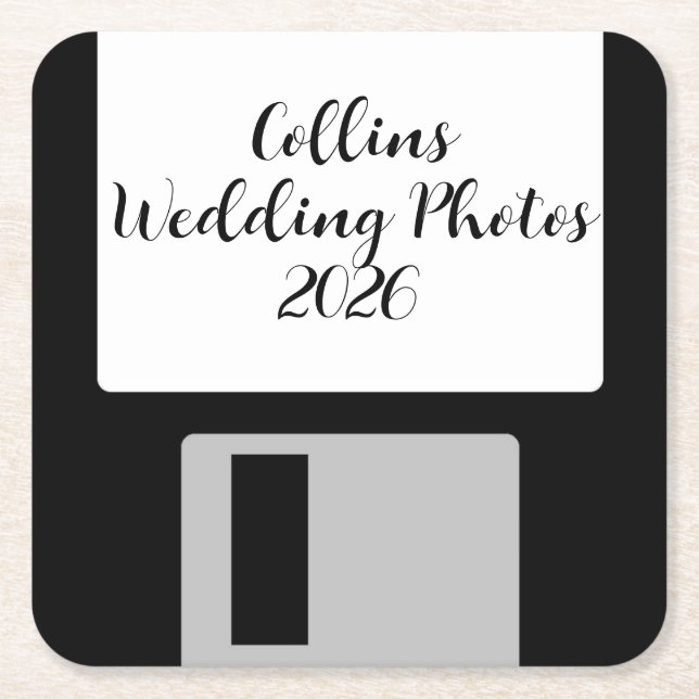 Personalize Wedding Photos Floppy Disk Coaster Rechteckiger Pappuntersetzer (Vorderseite)