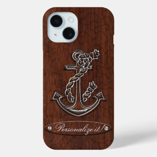 Personalize! Wet Nautical Mahogany Anchor Steel Case-Mate iPhone Hülle
