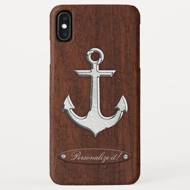 Personalize! Wet Nautical Mahogany Anchor Steel Case-Mate iPhone Hülle (Rückseite)