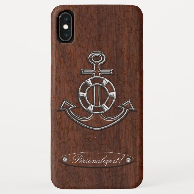 Personalize! Wet Nautical Mahogany Anchor Steel Case-Mate iPhone Hülle (Rückseite)
