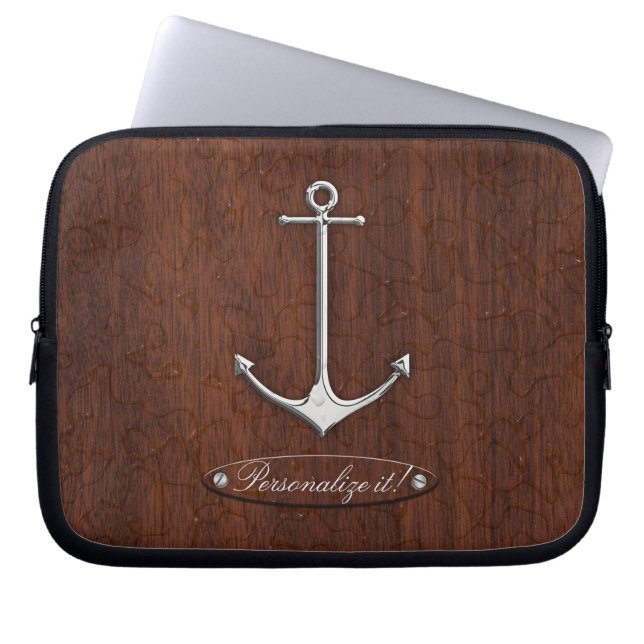Personalize! Wet Nautical Mahogany Anchor Steel Laptopschutzhülle (Vorderseite)
