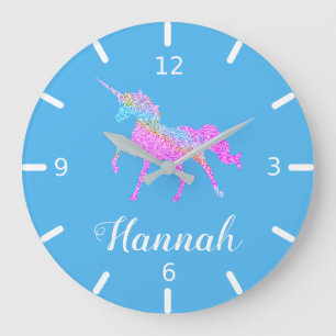 Personalize Your Colorful Unicorn Große Wanduhr