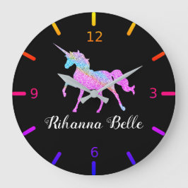 Personalize Your Colorful Unicorn Große Wanduhr