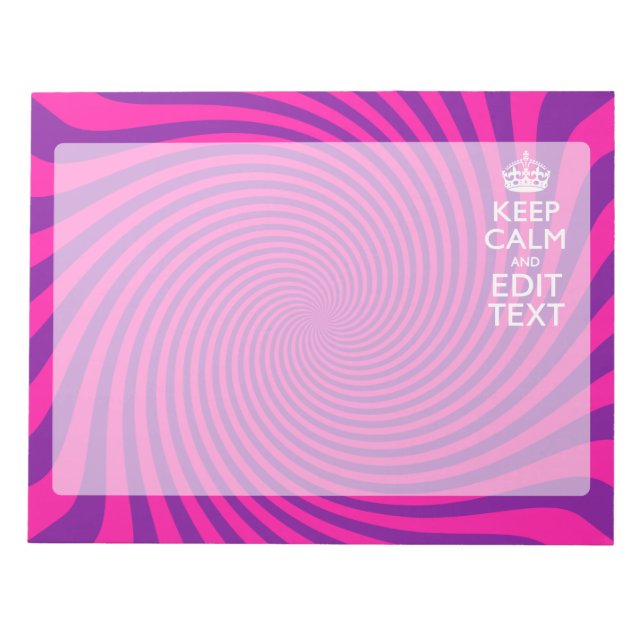 Personalize Your Keep Calm Saying on Pink Swirl Notizblock (Vorderseite)