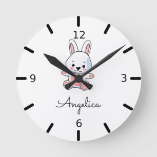 Personalize Your Own Baby Bunny Rabbit Runde Wanduhr