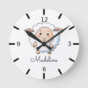 Personalize Your Own Baby Sheep Runde Wanduhr