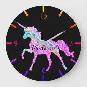 Personalize Your Own Colorful Unicorn Große Wanduhr