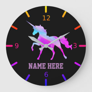 Personalize Your Own Colorful Unicorn Große Wanduhr