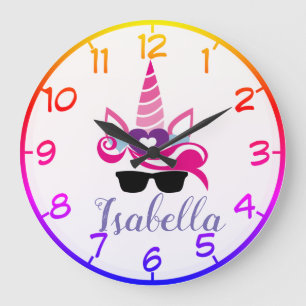 Personalize Your Own Colorful Unicorn Große Wanduhr