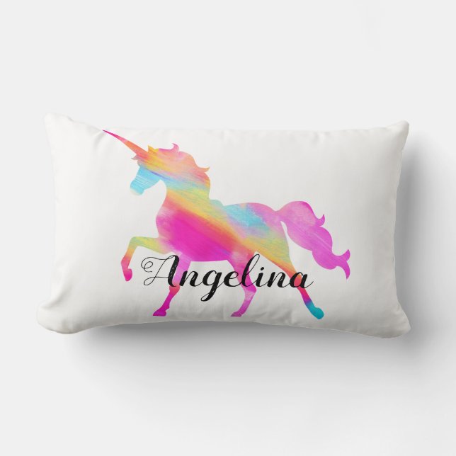 Personalize Your Own Colorful Unicorn Lendenkissen (Vorderseite)