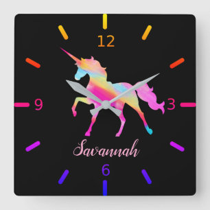 Personalize Your Own Colorful Unicorn Quadratische Wanduhr
