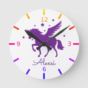 Personalize Your Own Magical Purple Unicorn Runde Wanduhr