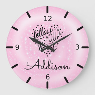 Personalize Your Own Pink Follow Your Heart Große Wanduhr