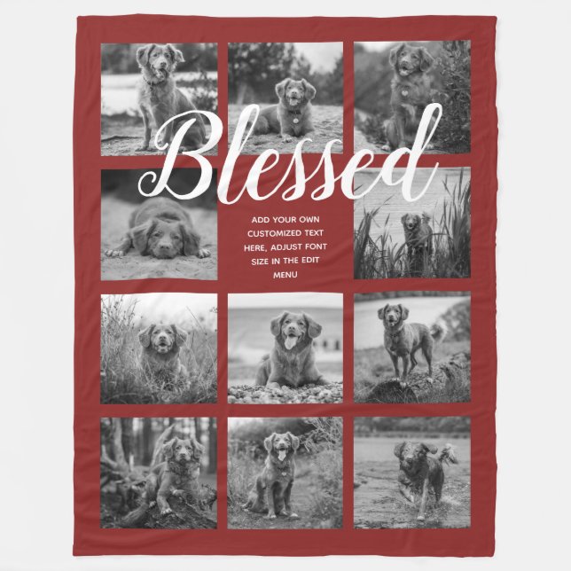 Personalized 11 Photo Collage BLESSED Red Fleecedecke (Vorderseite)