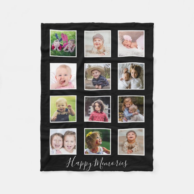 Personalized 12 Family Photo Collage Black   Fleecedecke (Vorderseite)