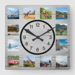 Personalized 12 Foto von Leimrustic Nature Quadratische Wanduhr