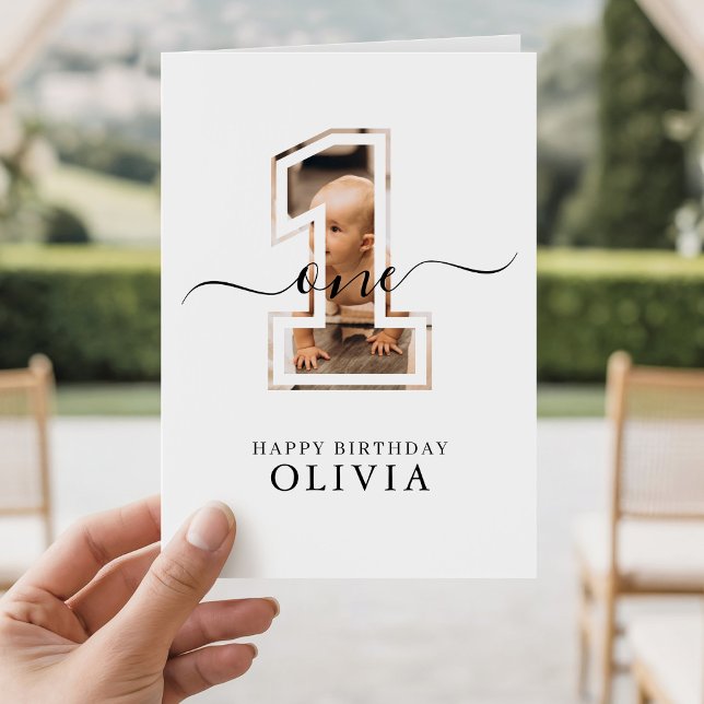 Personalized 1st Birthday Boy Girl Photo One Year Karte (Von Creator hochgeladen)