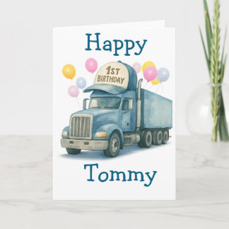 Personalized 1st Birthday Semi Truck Card Karte