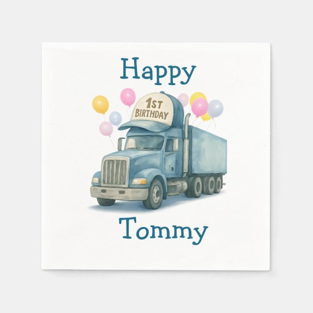  Personalized 1st Birthday Semi Truck Napkins Serviette (Vorderseite)