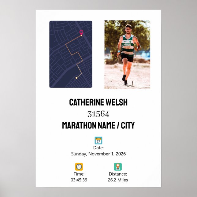 Personalized 1st Half Marathon Finisher Map Poster (Vorne)