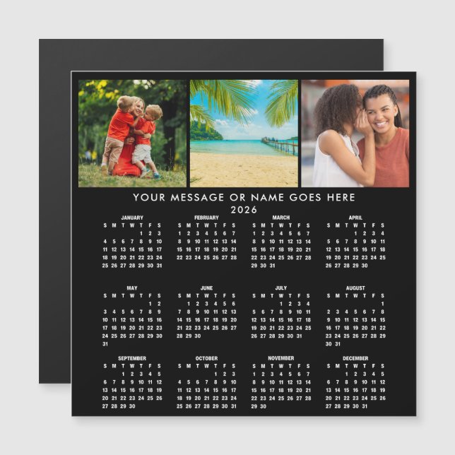 Personalized 2026 Calendar 3 Photo Collage Magnet (Vorne/Hinten)