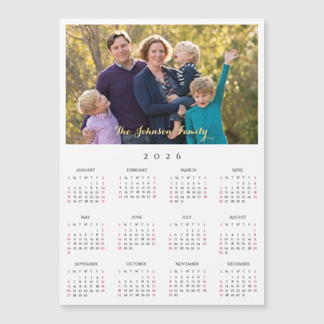 Personalized 2026 Family Name Photo Calendar Card Magnetkarte (Vorderseite)