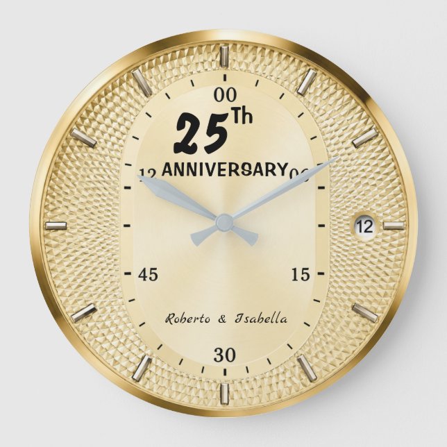 Personalized 25th Anniversary Gold  Große Wanduhr (Vorderseite)
