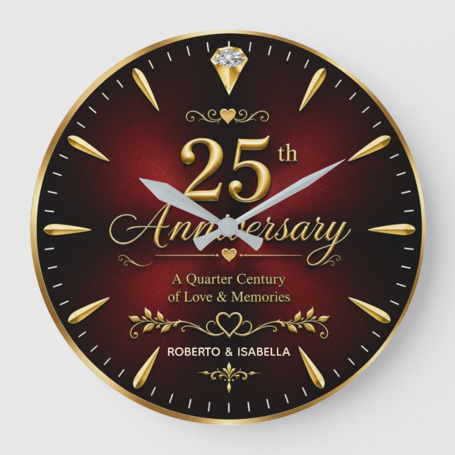 Personalized 25th Anniversary Jubilee Gift  Große Wanduhr (Vorderseite)