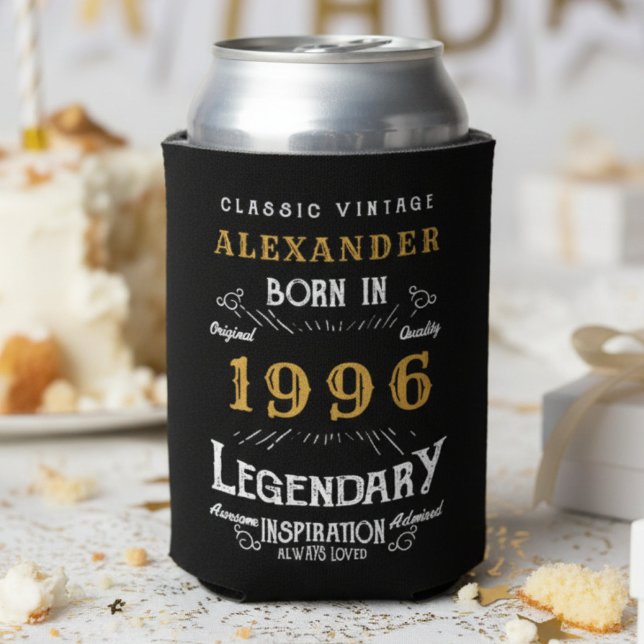 Personalized 30th Birthday 1996 Vintage Legendary Dosenkühler (30th birthday can cooler white background.)