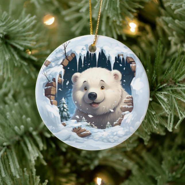 Personalized 3D Polar Bear  Keramik Ornament (Baum)