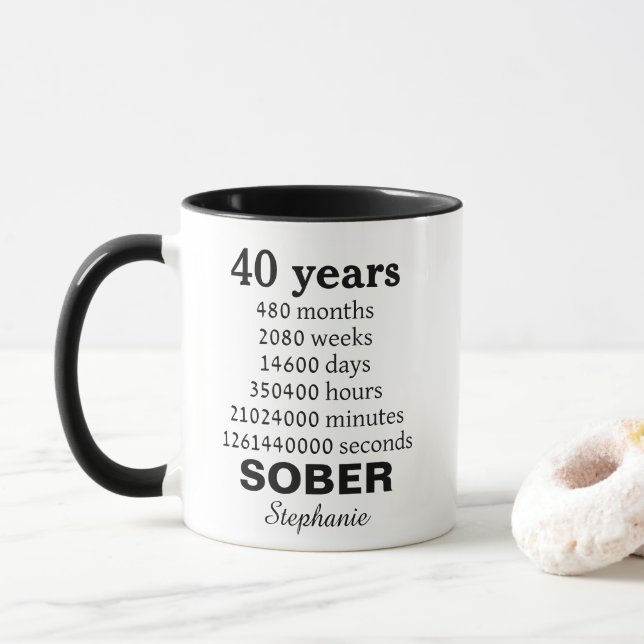 Personalized 40 Years Sober Tasse (Mit Donut)
