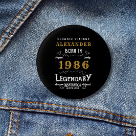 Personalized 40th Birthday Born 1986 Vintage Black Button