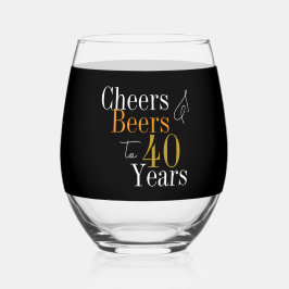 Personalized 40th Birthday Cheers Beers Black Gold Weinglas Ohne Stiel