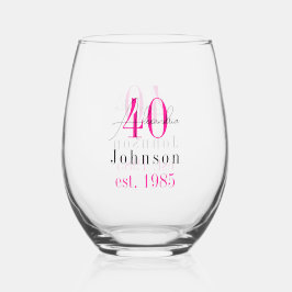 Personalized 40th Birthday Hot Pink Typography Weinglas Ohne Stiel