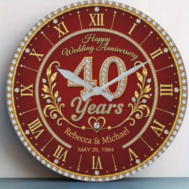 Personalized 40th Wedding Anniversary Große Wanduhr (Von Creator hochgeladen)